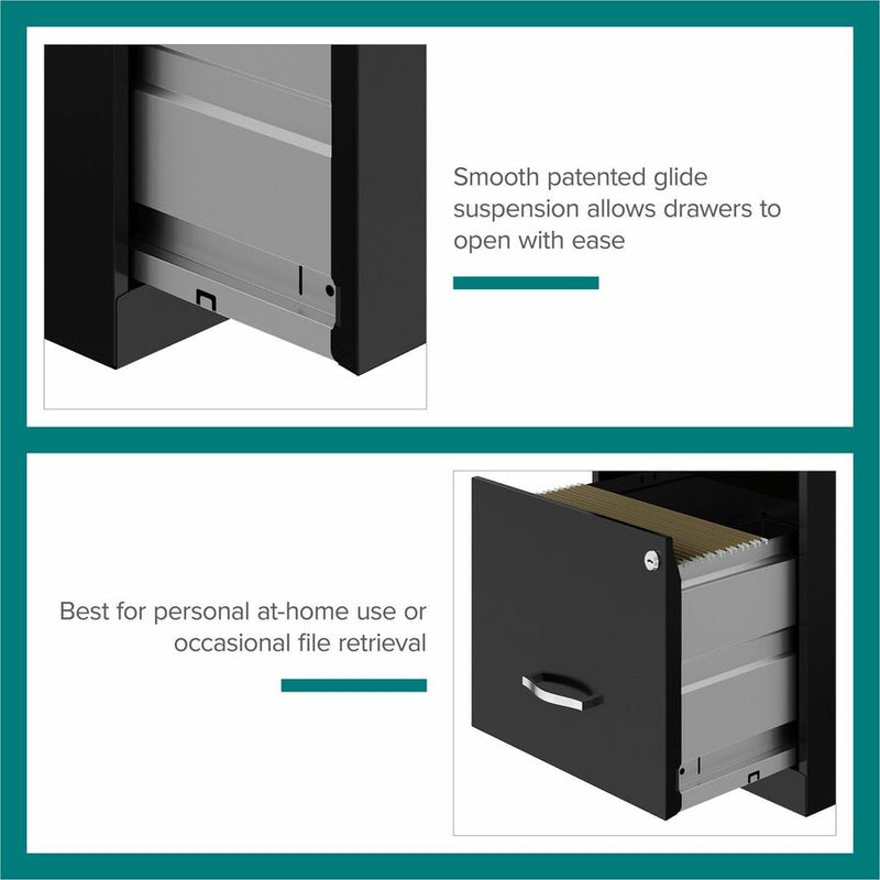NuSparc 2 Drawer Vertical File Cabinet, 14.2" Width x 18" Depth x 19" Height, Black, Baked Enamel, Steel (NPRVF218GABK) Each