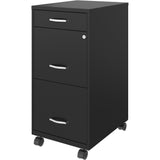 NuSparc 3 Drawer Mobile File Cabinet, 14.2" Width x 18" Depth x 29.5" Height, Black, Painted Steel, Recycled (NPRVF318BMBK) Each