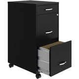 NuSparc 3 Drawer Mobile File Cabinet, 14.2" Width x 18" Depth x 29.5" Height, Black, Painted Steel, Recycled (NPRVF318BMBK) Each