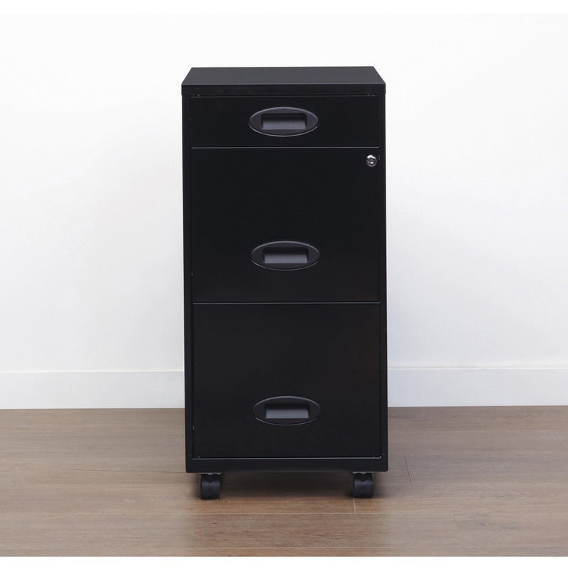 NuSparc 3 Drawer File Cabinet, 14.2" Width x 18" Depth x 29.5" Height, Black, Painted Steel, Recycled (NPRVF318EMBK) Each