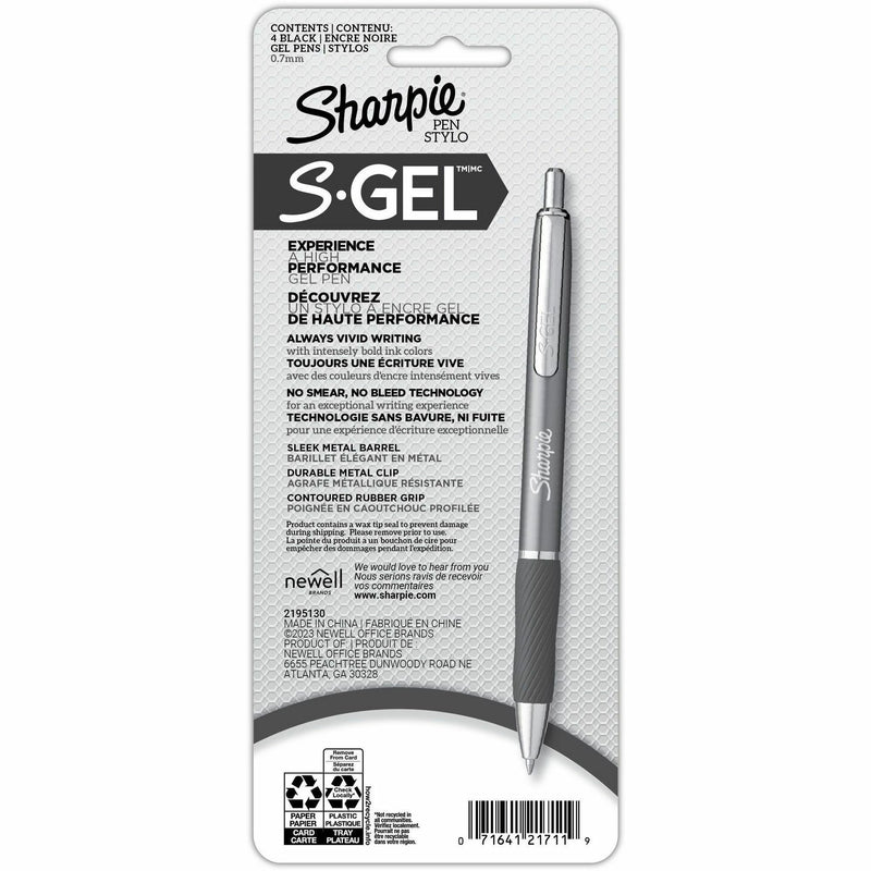 Sharpie S-Gel Pens, 0.7 mm Bold Pen Point, Metallic Black Ink, Metallic Black Barrel, 4/Pack (SAN2194703) Pack of 4