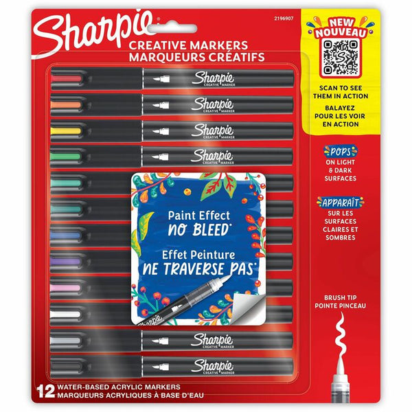 Sharpie Creative Markers, Fine Brush Tip, Assorted Colors, 12/Pack (SAN2196907) Pack of 12