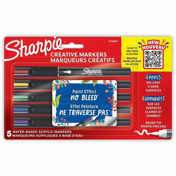 Sharpie Creative Markers, Fine Brush Tip, Assorted Colors, 5/Pack (SAN2196904) Pack of 5