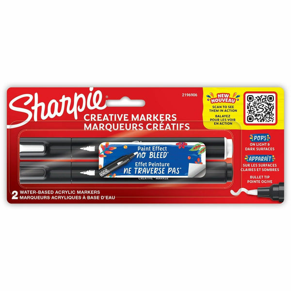 Sharpie Creative Markers, Water-Based Acrylic Markers, Bullet Tip, Bold Bullet Marker Point, Assorted Ink, Water Based, 2/Pack (SAN2196906) Pack of 2