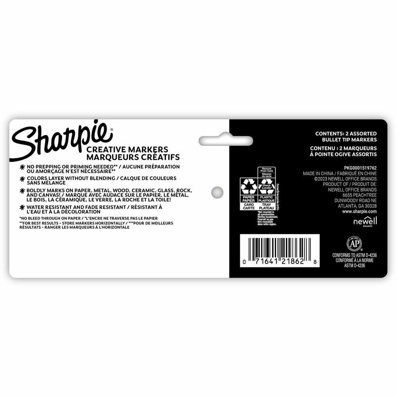 Sharpie Creative Markers, Water-Based Acrylic Markers, Bullet Tip, Bold Bullet Marker Point, Assorted Ink, Water Based, 2/Pack (SAN2196906) Pack of 2