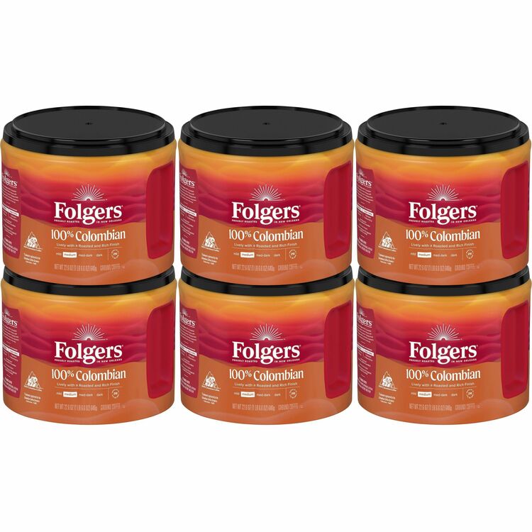 Folgers&reg; 100% Columbian Coffee, 22.6 oz Canister, 6/Carton (FOL30445CT) Case of 6
