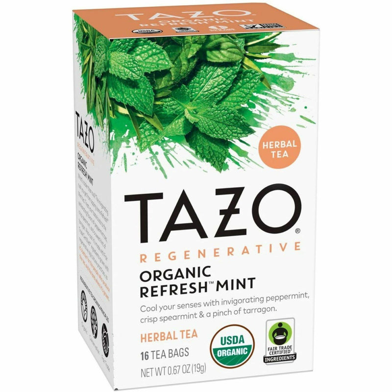 Tazo Regenerative Organic Refresh Mint Herbal Tea Bag, Herbal Tea, 16/Box (TZO00350BX) Box of 16