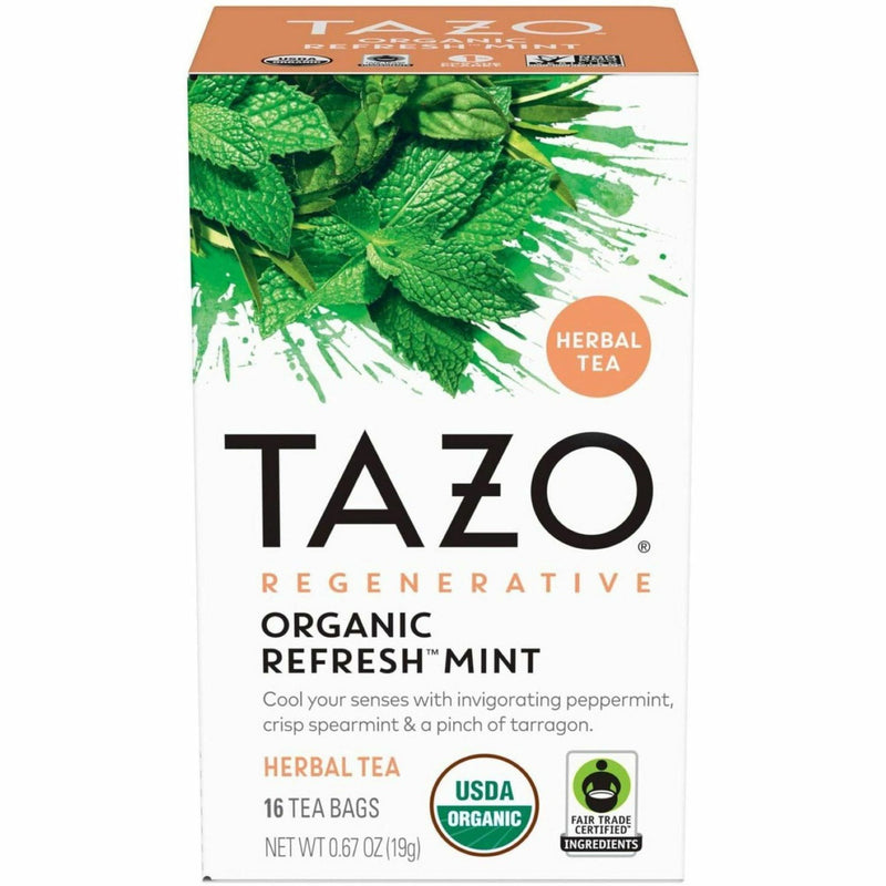 Tazo Regenerative Organic Refresh Mint Herbal Tea Bag, Herbal Tea, 16/Box (TZO00350BX) Box of 16