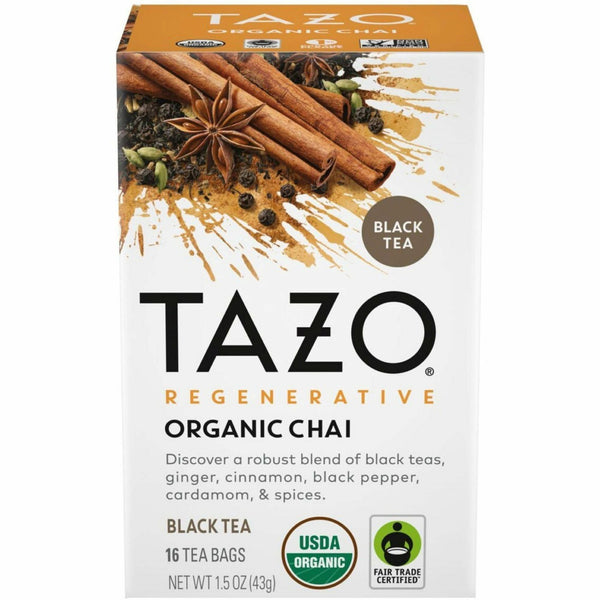 Tazo Regenerative Organic Chai Black Tea Bag, Black Tea, Organic, 16/Box (TZO00305BX) Box of 16