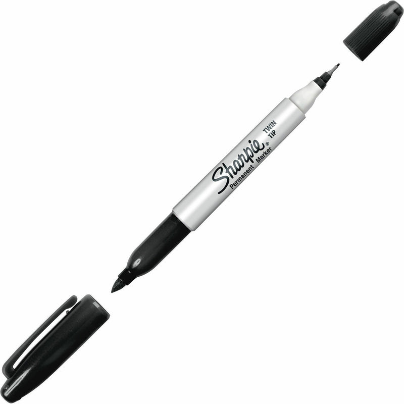 Sharpie Twin-Tip Permanent Marker, Fine/Extra-Fine Bullet Tip, Black, Dozen (SAN32001BX) Box of 12