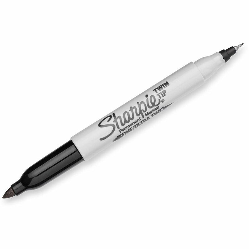 Sharpie Twin-Tip Permanent Marker, Fine/Extra-Fine Bullet Tip, Black, Dozen (SAN32001BX) Box of 12