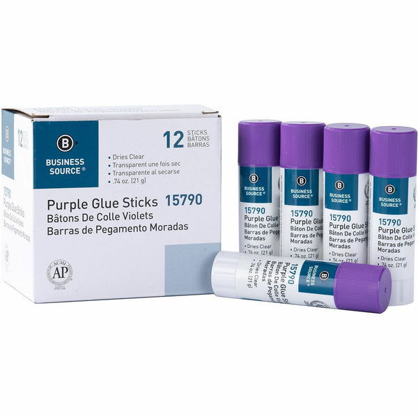 Business Source Bulk Purple Glue Sticks, 0.74 oz, 12/Box, Purple (BSN15790) Box of 12