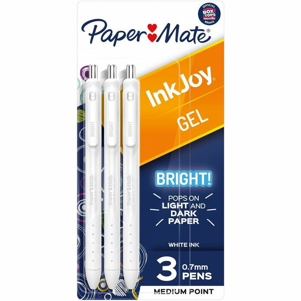 Paper Mate InkJoy Gel Bright Retractable Pen, Medium 0.7 mm, White Ink, White Barrel, 3/Pack (PAP2196363) Pack of 3