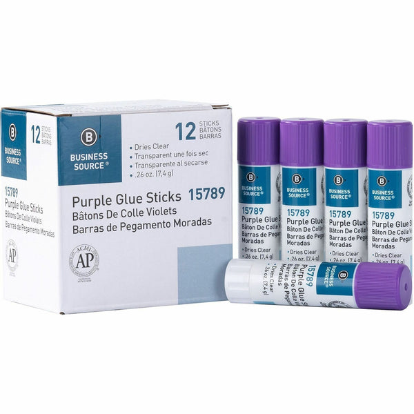 Business Source Bulk Purple Glue Sticks, 0.26 oz, 12/Box (BSN15789) Box of 12