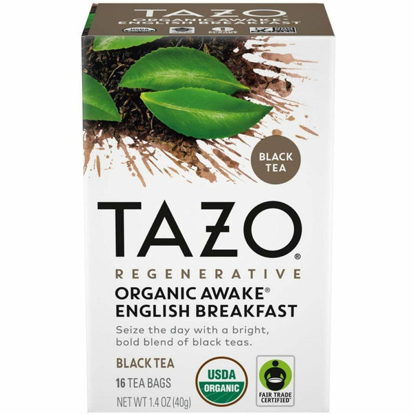 Tazo Regenerative Organic Awake English Breakfast Black Tea Bag, Black Tea, Organic, 16/Box (TZO00303BX) Box of 16