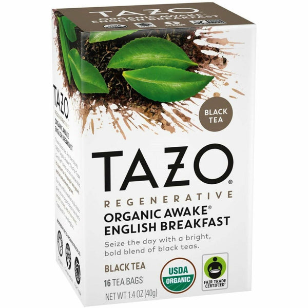 Tazo Regenerative Organic Awake English Breakfast Black Tea Bag, Black Tea, Organic, 16/Box (TZO00303BX) Box of 16