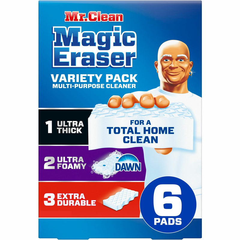 Mr. Clean Magic Eraser Variety Pk, For Multipurpose, Sponge, WidthDurable, Long Lasting, Blue, 6/Box (PGC12396) Box of 6