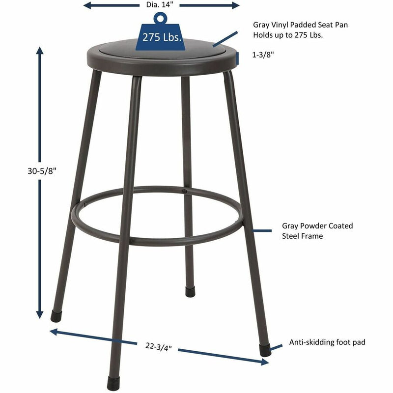 Lorell Metal Shop Stool, Vinyl Seat, Light Gray, Metal (LLR83083) Each