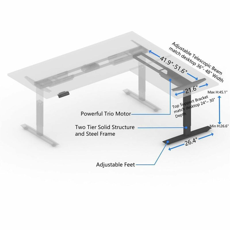 Lorell Sit-Stand 3rd-Leg Base, Black Base, 275 lb Capacity, Height Adjustable, 45" Height x 51.60" Width x 26.40" Depth (LLR25930) Each