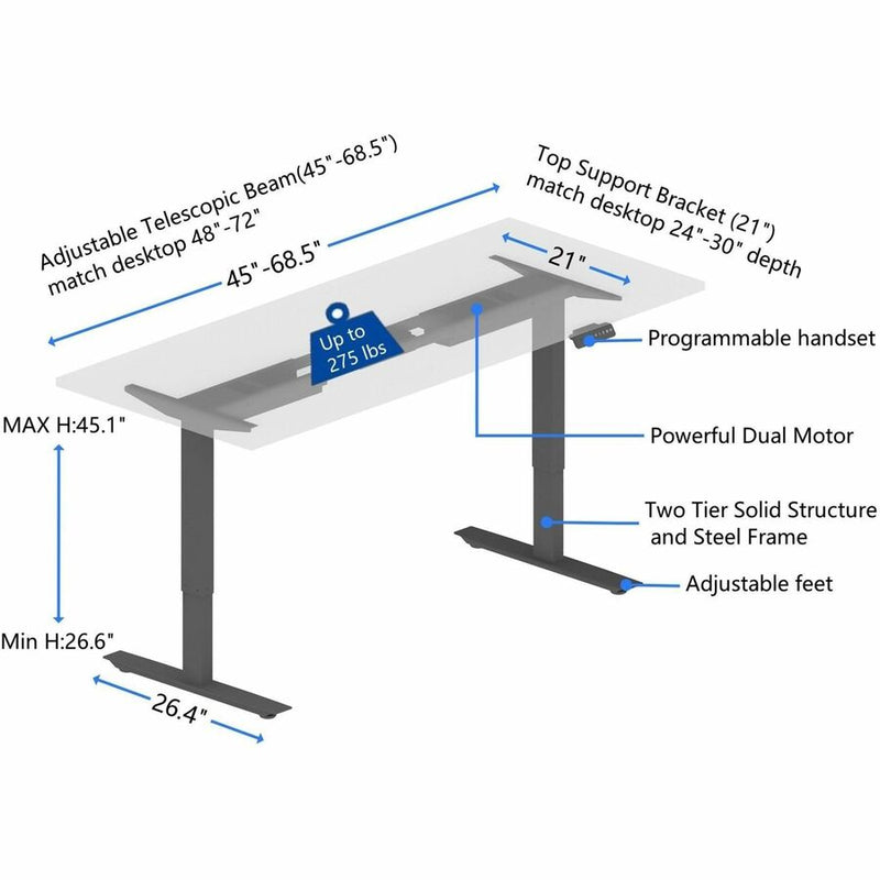 Lorell Sit-to-Stand Two-Tier Base, Black Two-tier Base, 275 lb Capacity, Height Adjustable, 45.10" Height (LLR25970) Each