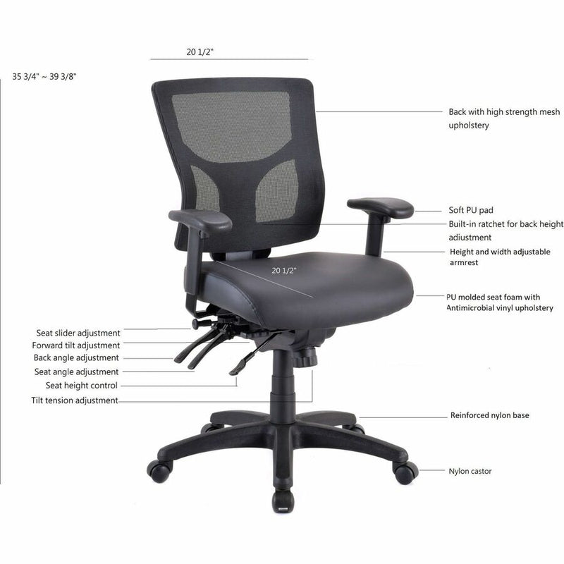 Lorell Conjure Mid-Back Office Chair, Vinyl, Foam, Polyurethane Seat, Mid Back, Black, Armrest (LLR62041) Each