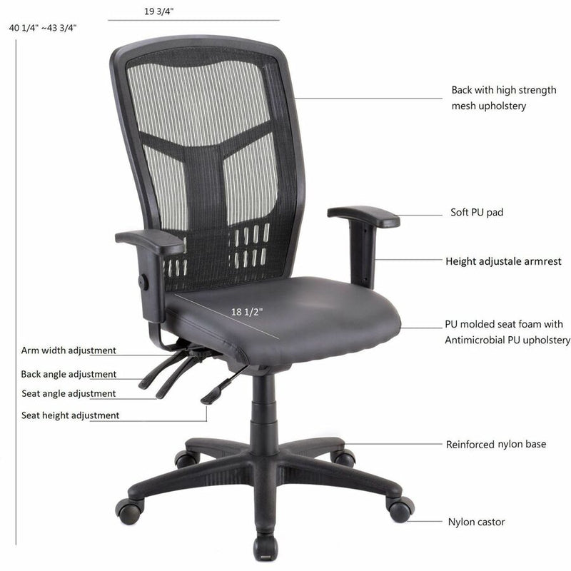 Lorell Executive Antimicrobial High-back Chair, Antimicrobial Vinyl Seat, Black Frame, High Back, 5-star Base (LLR86240) Each