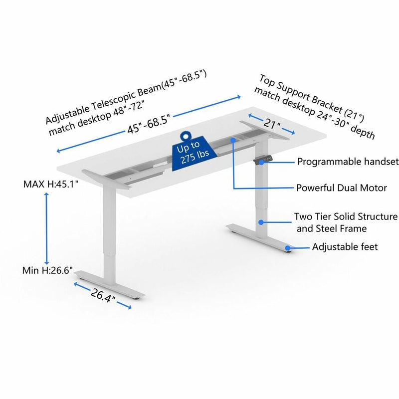 Lorell Sit-to-Stand Two-Tier Base, Silver Two-tier Base, 275 lb Capacity, Height Adjustable, 45.10" Height (LLR25971) Each