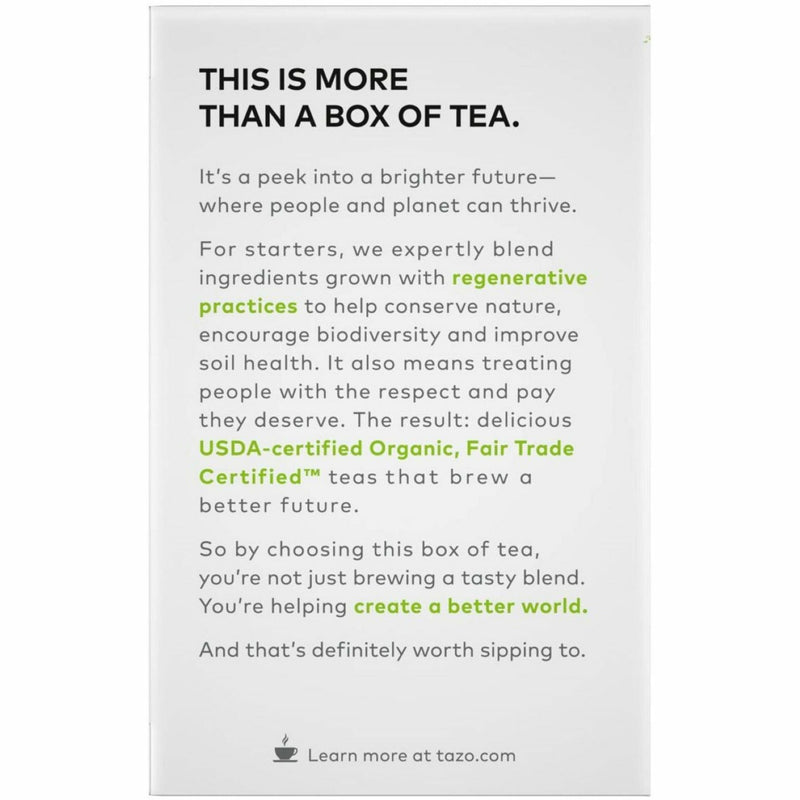 Tazo Regenerative Organic Zen Green Tea Bag, Green Tea, Organic, 16/Box (TZO00309BX) Box of 16