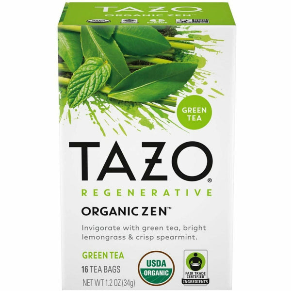 Tazo Regenerative Organic Zen Green Tea Bag, Green Tea, Organic, 16/Box (TZO00309BX) Box of 16