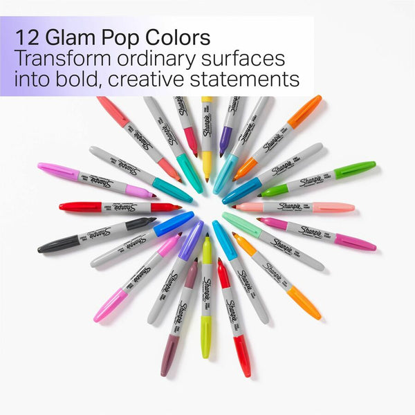 Sharpie Glam Pop Permanent Markers, Fine Marker Point, Assorted Ink, 34/Pack (SAN2185331) Pack of 34