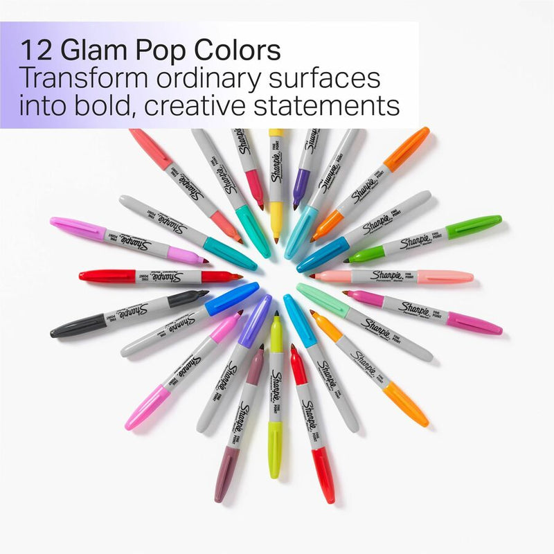 Sharpie Glam Pop Permanent Markers, Fine Marker Point, Assorted Ink, 34/Pack (SAN2185331) Pack of 34