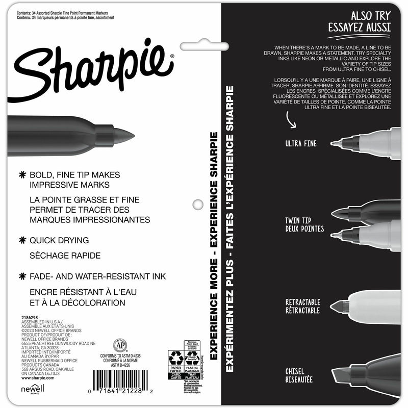 Sharpie Glam Pop Permanent Markers, Fine Marker Point, Assorted Ink, 34/Pack (SAN2185331) Pack of 34