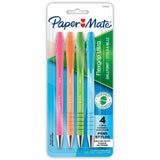 Paper Mate Flexgrip Ultra Recycled Pens, 1 mm Medium Pen Point, Retractable, Black Ink, Green Rubberized, Pink, Orange, Blue, Assorted Barrel, 4/Pack (PAP2202864) Pack of 4