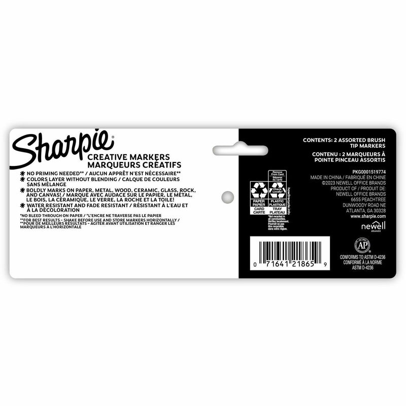 Sharpie Creative Markers, Brush Marker Point, Assorted Ink, Acrylic Based, Water Based, 2/Pack (SAN2196903) Pack of 2