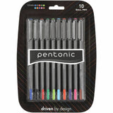 Pentonic Ballpoint Pen Set, 1 mm Pen Point, Assorted Ink, Nickel Silver Tip, 10/Pack (PNTPEN12199) Pack of 10