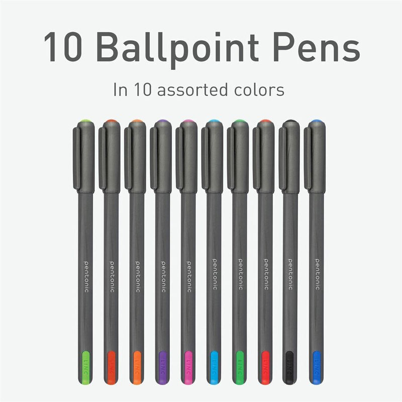 Pentonic Ballpoint Pen Set, 1 mm Pen Point, Assorted Ink, Nickel Silver Tip, 10/Pack (PNTPEN12199) Pack of 10