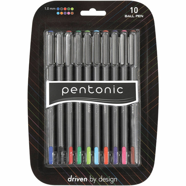 Pentonic Ballpoint Pen Set, 1 mm Pen Point, Assorted Ink, Nickel Silver Tip, 10/Pack (PNTPEN12199) Pack of 10