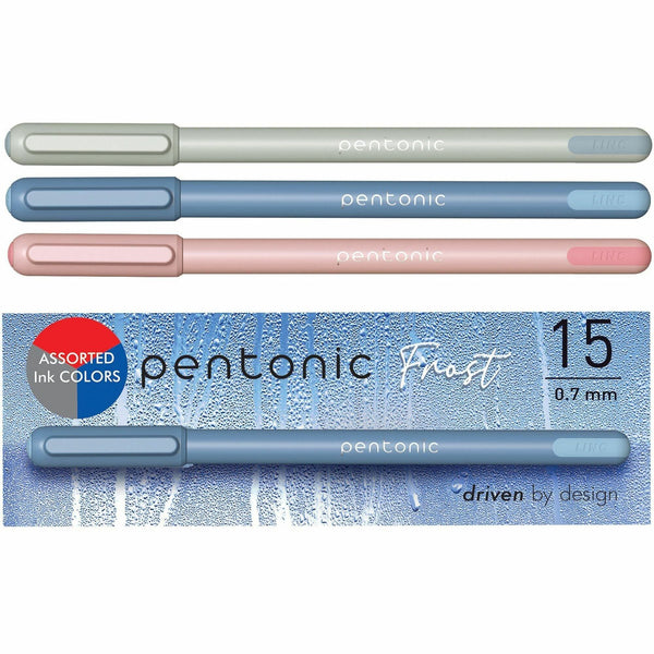 Pentonic Frosted Barrel Ballpoint Pens, 0.7 mm Fine Pen Point, Assorted Ink, Frost Barrel, 10/Box (PNTPEN13088) Box of 15