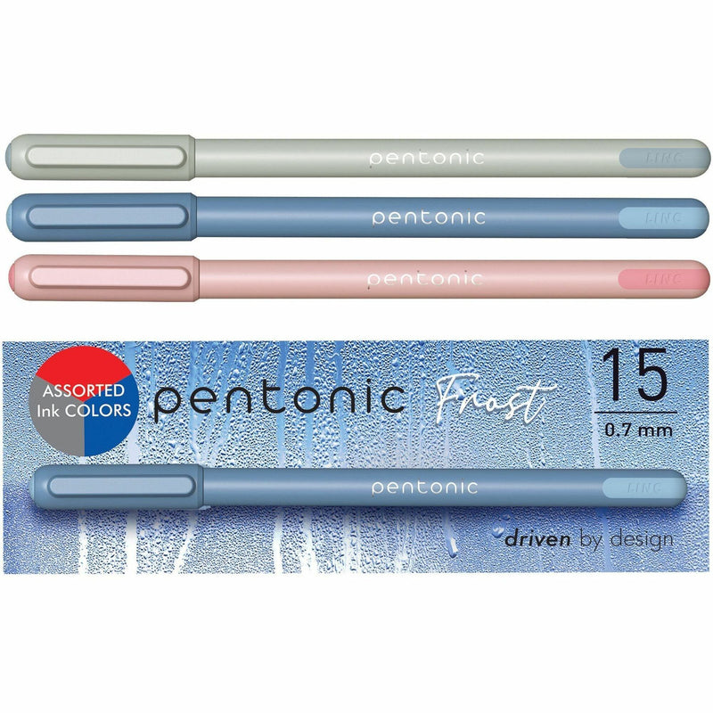 Pentonic Frosted Barrel Ballpoint Pens, 0.7 mm Fine Pen Point, Assorted Ink, Frost Barrel, 10/Box (PNTPEN13088) Box of 15