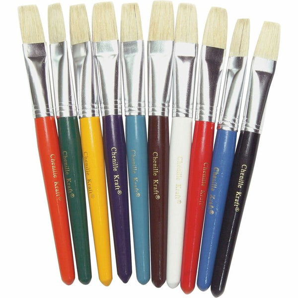 Pacon Flat Natural Bristle Paint Brush with 7 1/2&quot; Handle (PACP5184) Set of 10