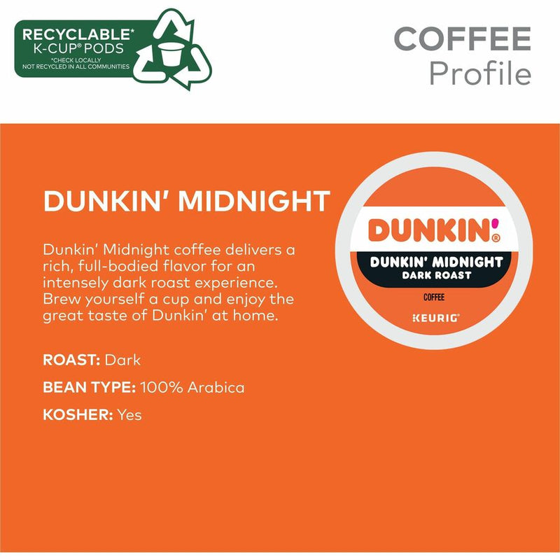 Dunkin'® K-Cup Midnight Coffee, Compatible with Keurig Brewer, Dark, 22/Box (GMT0316) Box of 22