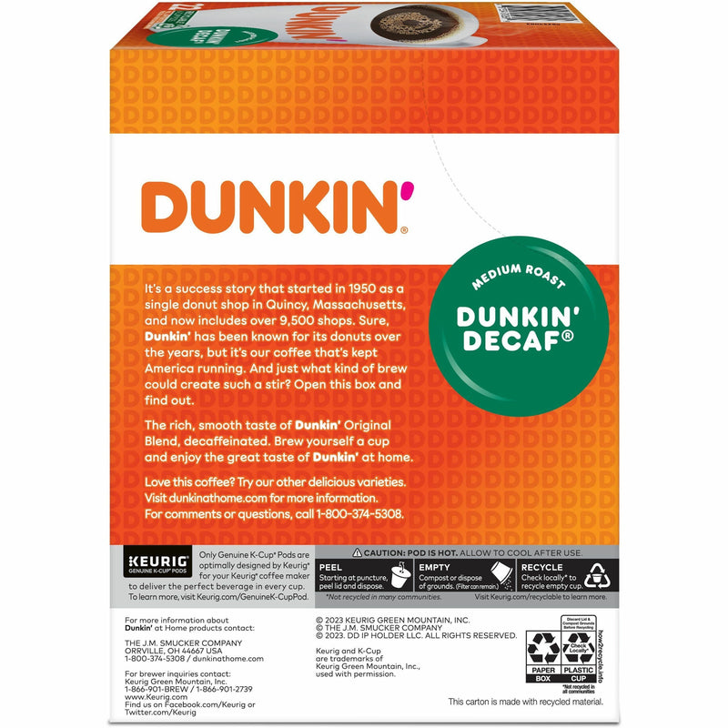 Dunkin'® K-Cup Decaf Coffee, Compatible with Keurig Brewer, Medium, 22/Box (GMT0317) Box of 22