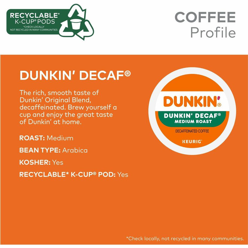 Dunkin'® K-Cup Decaf Coffee, Compatible with Keurig Brewer, Medium, 22/Box (GMT0317) Box of 22