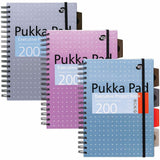 Pukka Pads B5 Metallic Executive Project Books, 7" x 10", Blue, Purple, Silver Cover, Twin Wirebound, 200 Pages, Printed, 3/Pack (PKP9589MET) Pack of 3