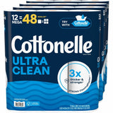 Cottonelle Ultra Clean Toilet Paper, 1 Ply, 248 Sheets/Roll, White, Paper, Fiber, 12/Pack, 4/Carton (KCC55489CT) Case of 4