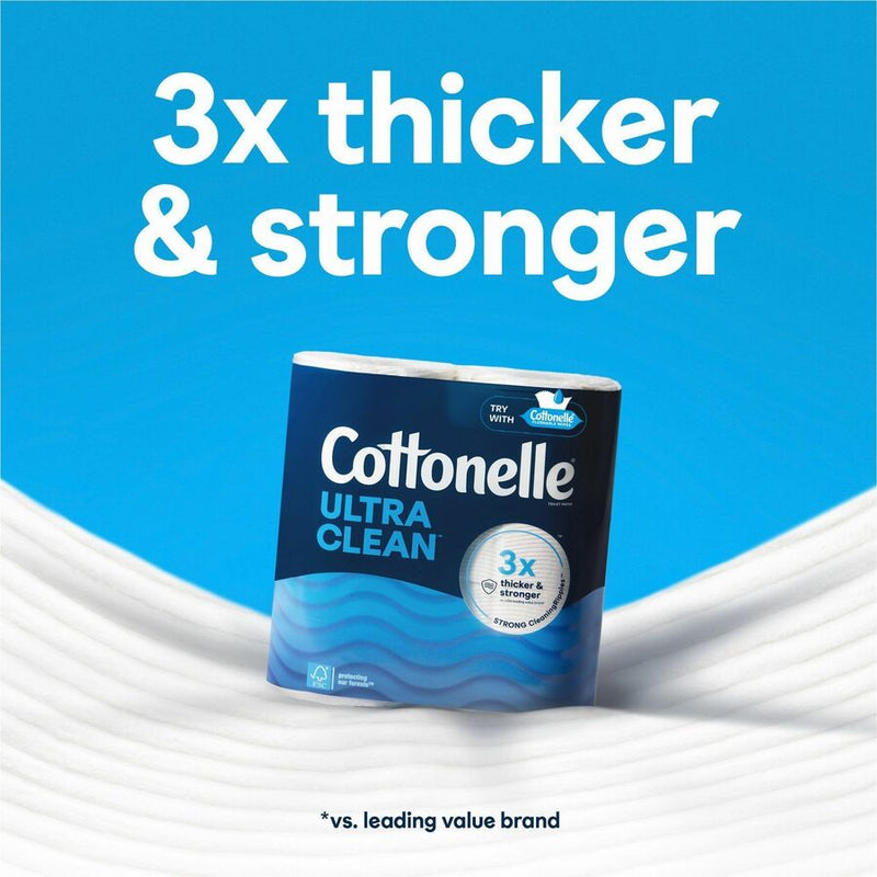 Cottonelle Ultra Clean Toilet Paper, 1 Ply, 248 Sheets/Roll, White, Paper, Fiber, 12/Pack, 4/Carton (KCC55489CT) Case of 4