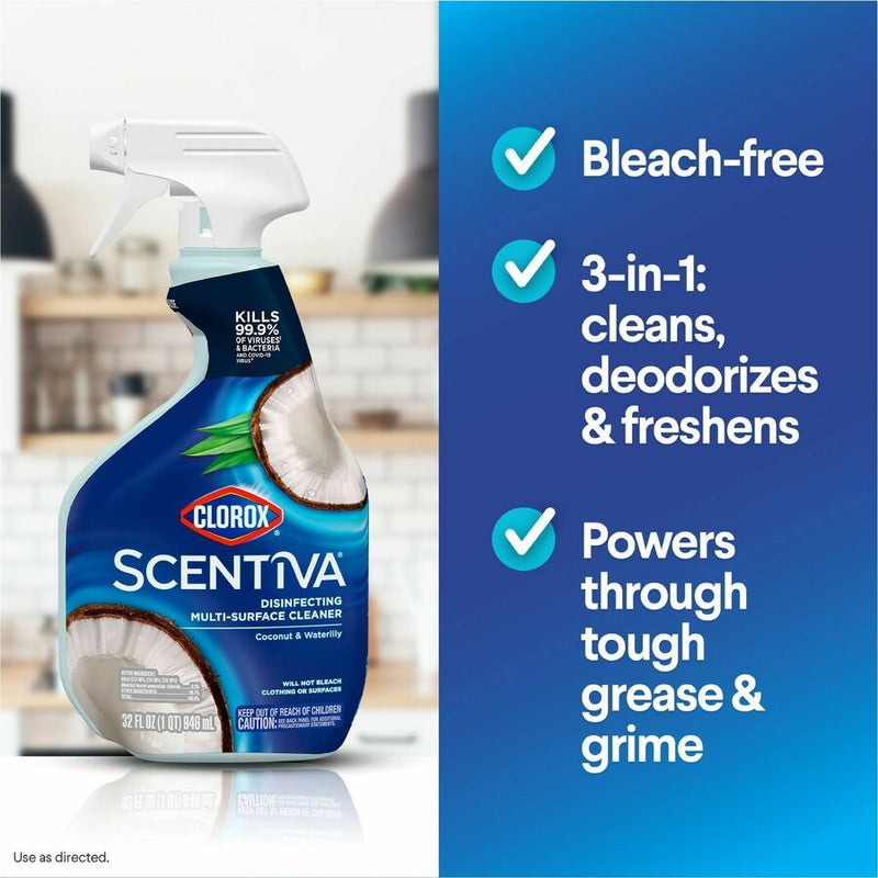 Clorox Scentiva Multi-Surface Cleaner, 32 fl oz (1 quart), Coconut & Water Lily Scent, 9/Carton (CLO60521CT) Case of 9