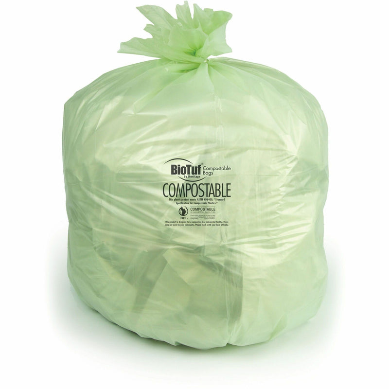 Heritage Biotuf Compostable Can Liners, 60 to 64 gal, 1 mil, 47" x 60", Green, 100/Carton (HERY9460YER01) Case of 100