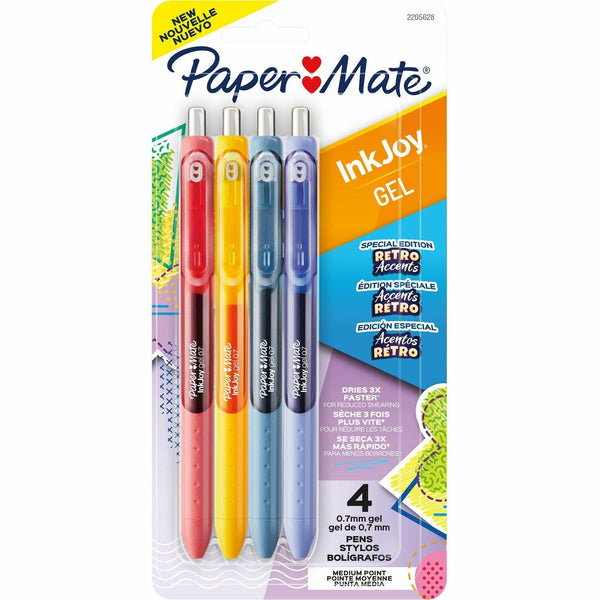 Paper Mate InkJoy Gel Pens, 0.7 mm Pen Point, Retractable, Assorted Ink, Retro Accents, 4/Pack (PAP2205628) Pack of 4