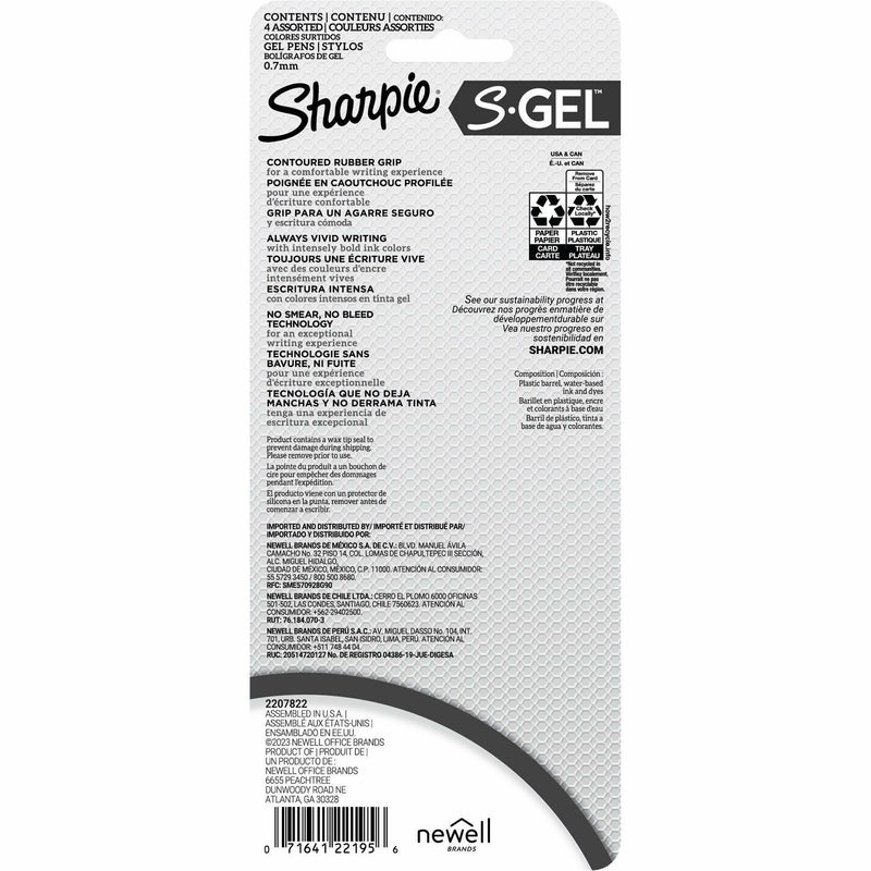 Sharpie S-Gel, White Fashion Barrel, Medium Point (0.7mm), White Plastic Barrel, 4/Pack (SAN2206098) Pack of 4